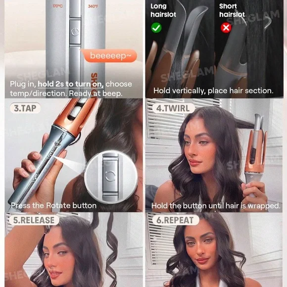 She Glam Hair Automatic Curling Iron in Silver and Orange Barrel - Picture 3 of 5